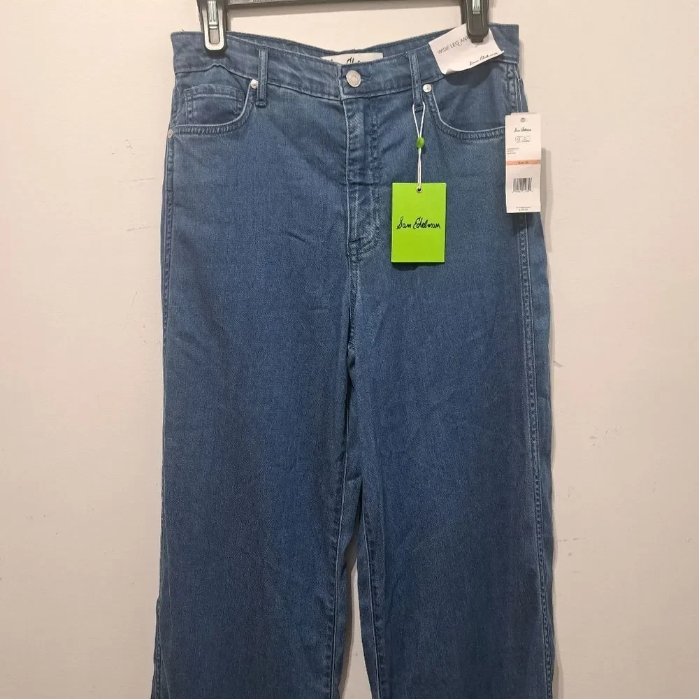 Sam Edelman High Rise Cuffed Boho Wide Leg Denim Jeans Mystic Size 26 NWT